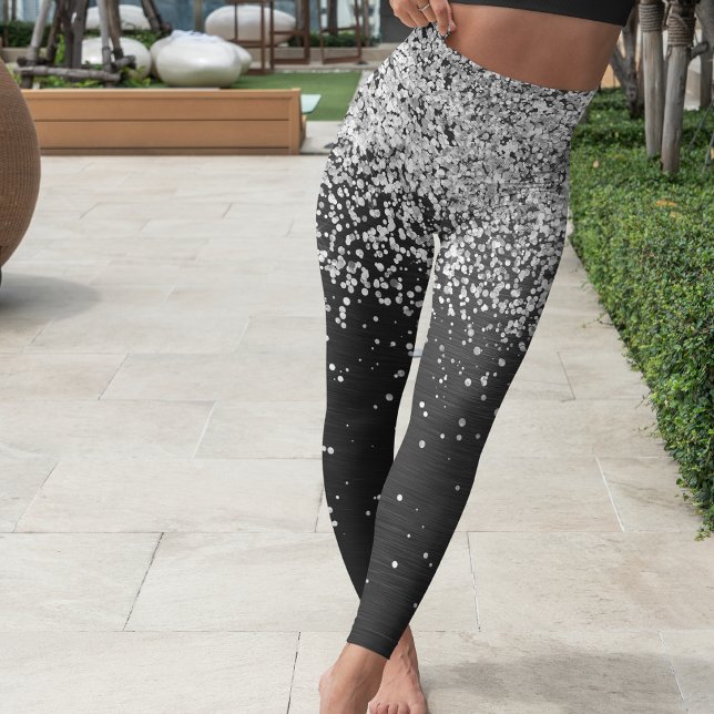 Silver Glitter Black Sparkle Leggings (Creator Uploaded)