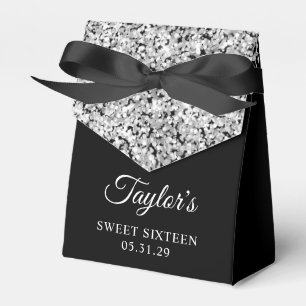 Silver Glitter Black Sweet Sixteen Favour Box