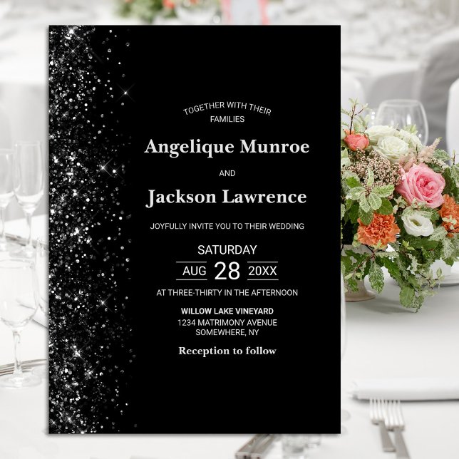 Silver Glitter Black Wedding Invitation (Creator Uploaded)