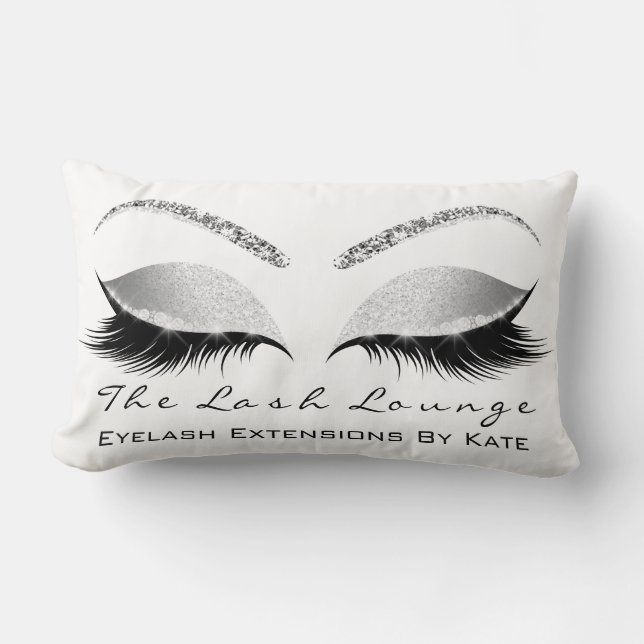 Silver Glitter Black White Makeup Eye Lashes Lumbar Cushion (Front)