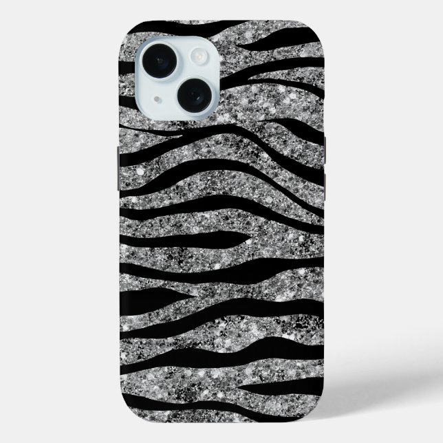 Silver Glitter & Black Zebra Stripes Case-Mate iPhone Case (Back)