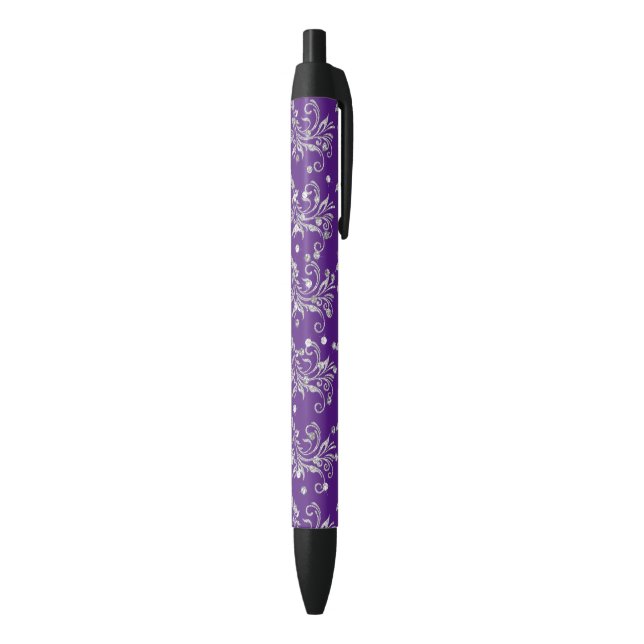 Silver Glitter, Bling, Purple Custom Black Ink Pen (Bottom (Vertical))