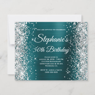 Silver Glitter Blue Teal Foil 50th Birthday