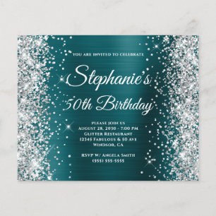 Silver Glitter Blue Teal Foil 50th Birthday Flyer