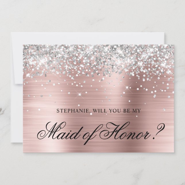 Silver Glitter Blush Foil Maid of Honour Proposal Invitation (Front)