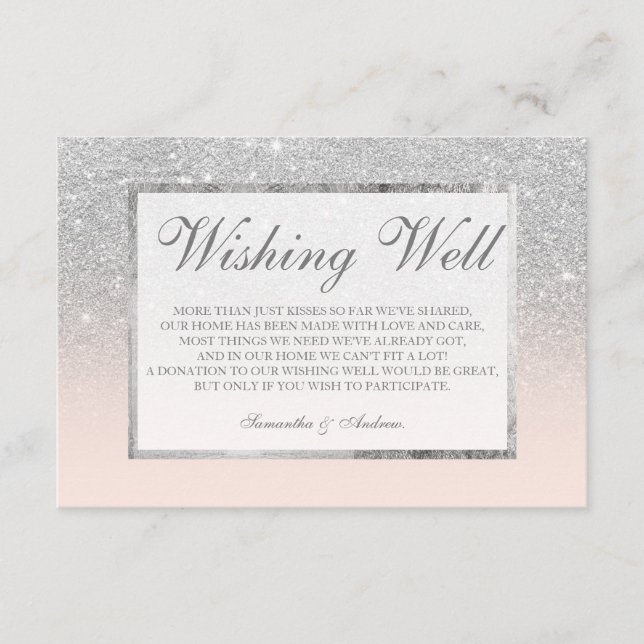 SIlver glitter blush ombre wishing well wedding Enclosure Card (Front)