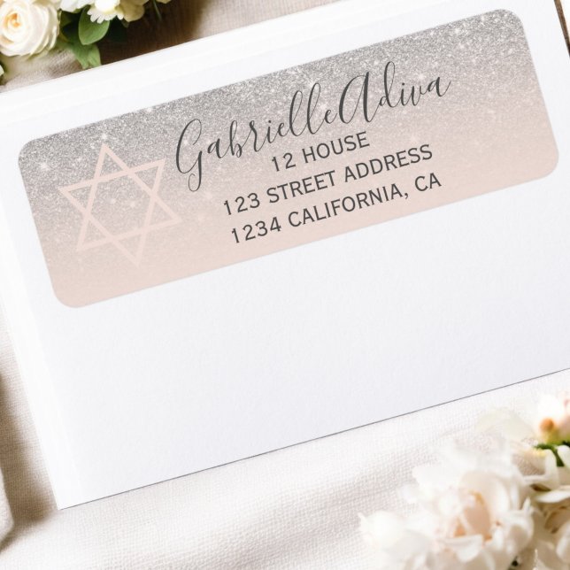 Silver glitter blush pink girly bat mitzvah (Silver glitter blush pink girly bat mitzvah label)