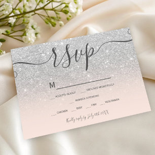 Silver glitter blush pink script chic rsvp card