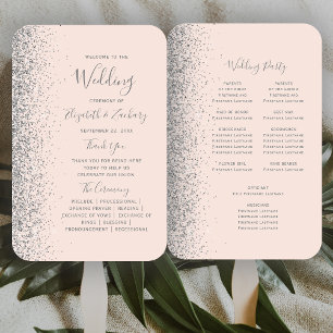 Silver Glitter Blush Pink Wedding Program Hand Fan