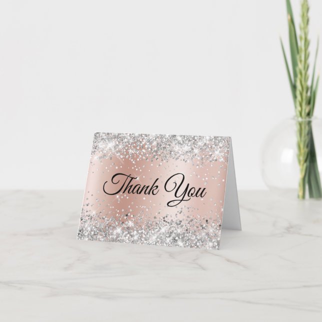 Silver Glitter Blush Shimmer Gradient Thank You Card (Front)