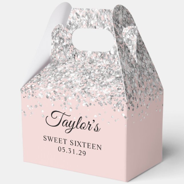 Silver Glitter Blush Sweet Sixteen Favour Box (Front)