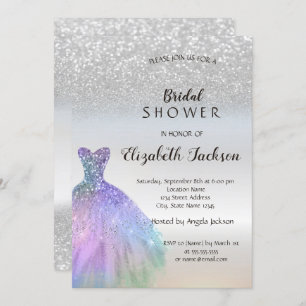 Silver Glitter Bokeh,Chic Dress Bridal Shower Invitation
