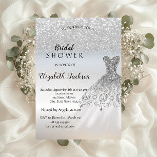 Silver Glitter Bokeh Dress Bridal Shower Invitation