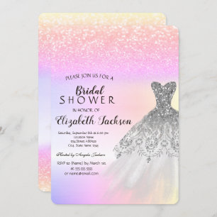 Silver Glitter Bokeh Dress Ombre Bridal Shower Invitation