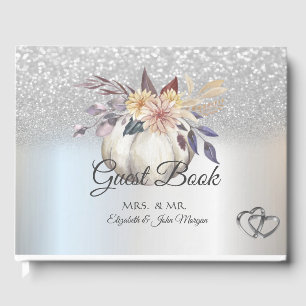 Silver Glitter Bokeh Hearts Pumpkin Wedding Guest Book
