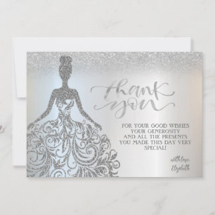 Silver Glitter Bokeh Ombre, Dress Thank You Card