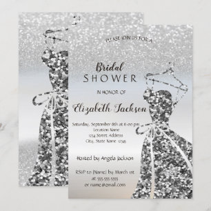 Silver Glitter Bokeh Sequins Dress Bridal Shower Invitation
