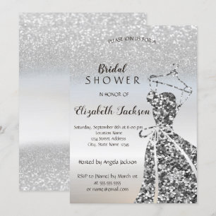 Silver Glitter Bokeh, Sequins Dress Bridal Shower Invitation