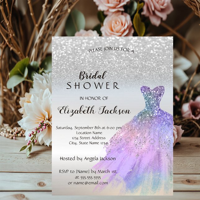 Silver Glitter Bokeh Sequins  Dress Bridal Shower Invitation (Creator Uploaded)