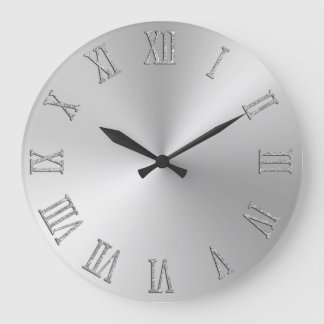Silver Glitter Bold Roman Numerals Radial Ombre Large Clock