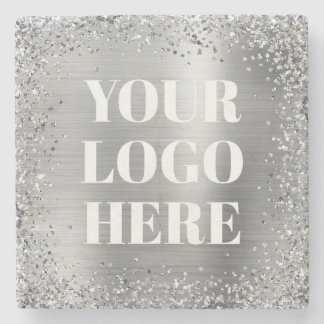 Silver Glitter Border and Foil Logo Stone Coaster