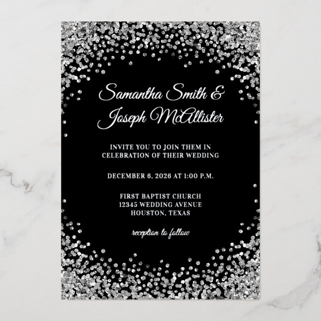 Silver Glitter Border Black Wedding (Front)