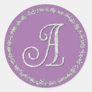 Silver Glitter Border Monogram 3 Any Colour Classic Round Sticker