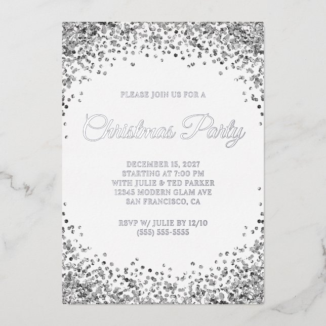 Silver Glitter Border White Christmas Party (Front)