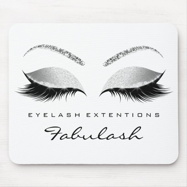 Silver Glitter Branding Beauty Grey White Lashes Mouse Mat (Front)