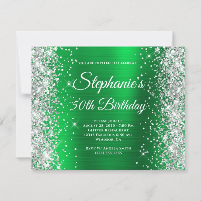 Silver Glitter Bright Green Foil 50th Birthday (Front)
