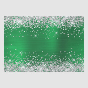 Silver Glitter Bright Green Ombre Foil Tissue Paper
