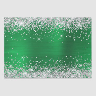 Silver Glitter Bright Green Ombre Foil Tissue Paper