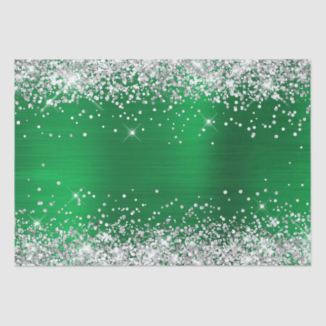 Silver Glitter Bright Green Ombre Foil Tissue Paper (Front)