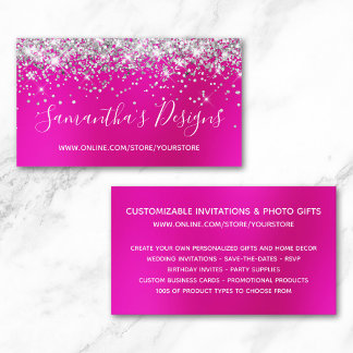 Silver Glitter Bright Hot Pink Blur Online Store Business Card