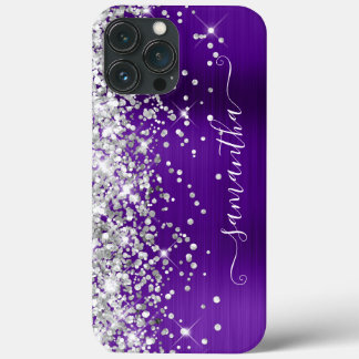 Silver Glitter Bright Purple Girly Signature iPhone 13 Pro Max Case