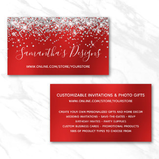 Silver Glitter Bright Red Blur Online Store Business Card
