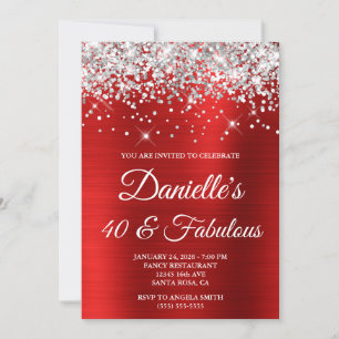 Silver Glitter Bright Red Foil 40 and Fabulous Invitation