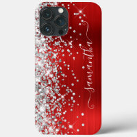 Silver Glitter Bright Red Modern Girly Signature