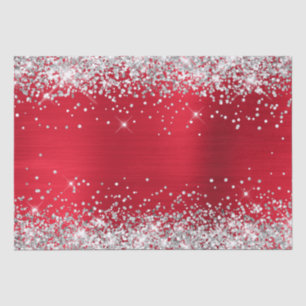 Silver Glitter Bright Red Ombre Foil Tissue Paper