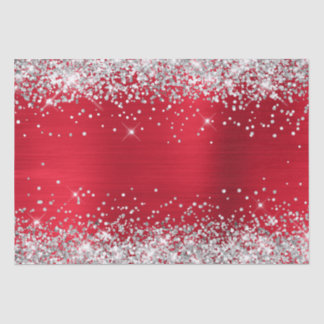 Silver Glitter Bright Red Ombre Foil Tissue Paper