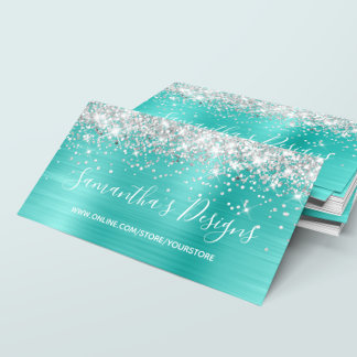 Silver Glitter Bright Turquoise Foil Online Store Business Card