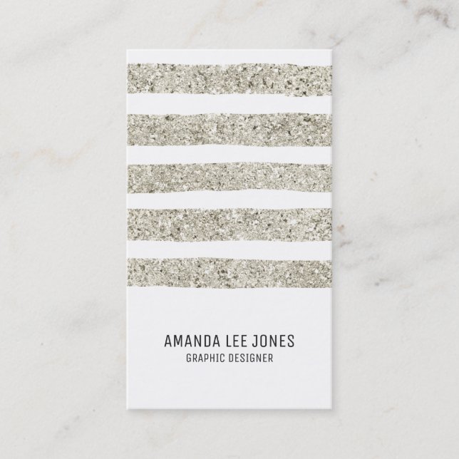 Silver Glitter Brush Strokes Business Card (Front)