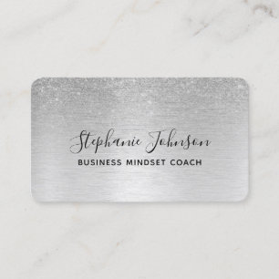Silver Glitter Brushed Metal Luxe Business Card