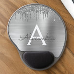 Silver Glitter Brushed Metal Monogram Name Gel Mouse Mat<br><div class="desc">Silver Faux Foil Metallic Sparkle Glitter Brushed Metal Monogram Name and Initial Mousepad (Mouse Pad). This makes the perfect sweet 16 birthday,  wedding,  bridal shower,  anniversary,  baby shower or bachelorette party gift for someone that loves glam luxury and chic styles.</div>