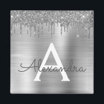 Silver Glitter Brushed Metal Monogram Name Magnet<br><div class="desc">Silver Faux Foil Metallic Sparkle Glitter Brushed Metal Monogram Name and Initial Party Magnet. This makes the perfect sweet 16 birthday,  wedding,  bridal shower,  anniversary,  baby shower or bachelorette party gift for someone that loves glam luxury and chic styles.</div>
