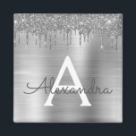 Silver Glitter Brushed Metal Monogram Name Magnet<br><div class="desc">Silver Faux Foil Metallic Sparkle Glitter Brushed Metal Monogram Name and Initial Party Magnet. This makes the perfect sweet 16 birthday,  wedding,  bridal shower,  anniversary,  baby shower or bachelorette party gift for someone that loves glam luxury and chic styles.</div>