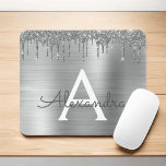 Silver Glitter Brushed Metal Monogram Name Mouse Mat<br><div class="desc">Silver Faux Foil Metallic Sparkle Glitter Brushed Metal Monogram Name and Initial Mousepad (mouse pad). This makes the perfect sweet 16 birthday,  wedding,  bridal shower,  anniversary,  baby shower or bachelorette party gift for someone that loves glam luxury and chic styles.</div>