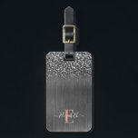 Silver glitter Brushed Metal Monogram Script Luggage Tag<br><div class="desc">Personalise this luggage tag with your monogram name. Background is a grey brushed metal with silver glitter. Monogram name on the front in script font and address and phone number on the back. Designed for you by Blackberry Boulevard.</div>