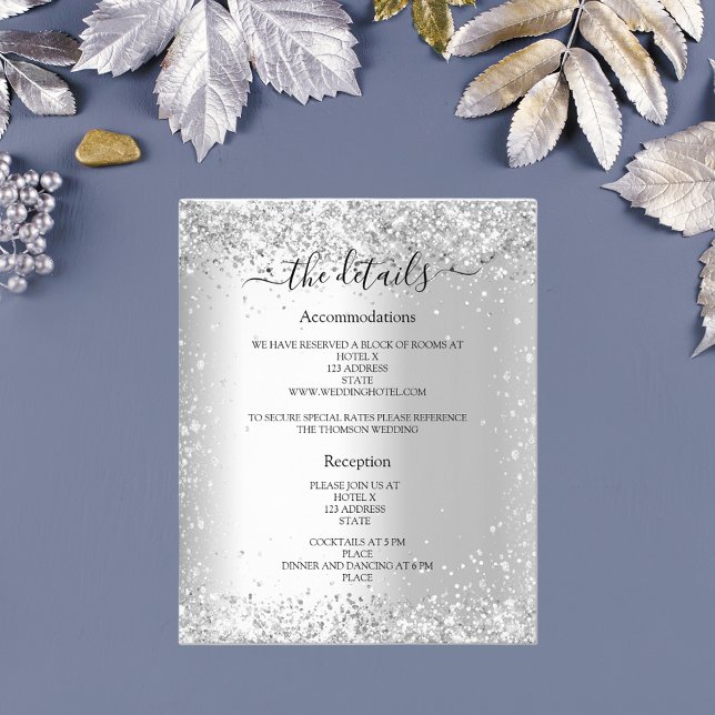Silver glitter budget wedding program details QR (Creator Uploaded)