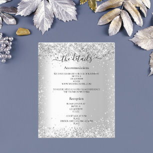 Silver glitter budget wedding program details QR Flyer